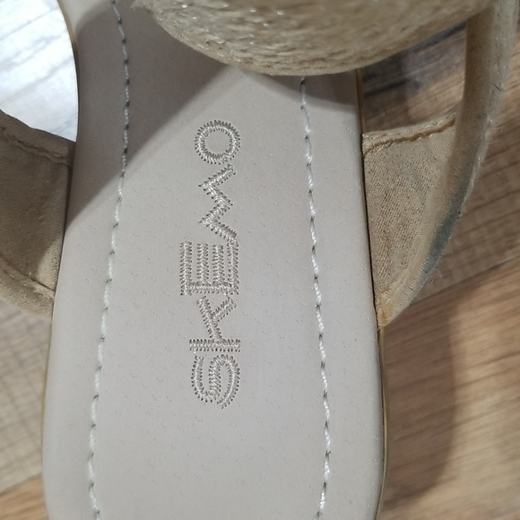 SKEMO Beige, Rhinestone & Turquoise Beaded Wedge Ankle Wrap Sandals - Picture 3 of 14